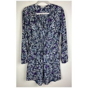 Rebecca Taylor Feminine Floral Print Silk Drawstring Waist Mini Shirt Dress | 8